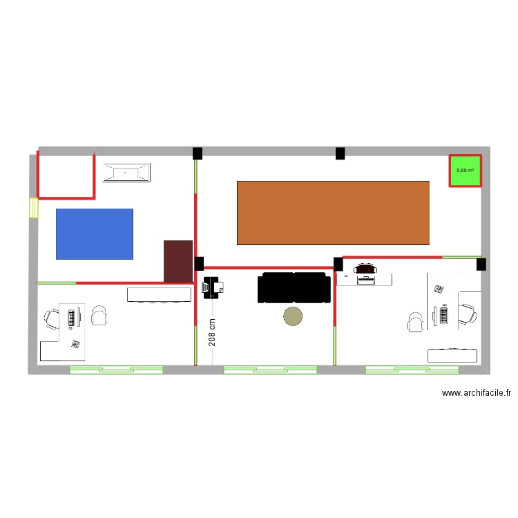 PL EXP3. Plan de 2 pièces et 76 m2