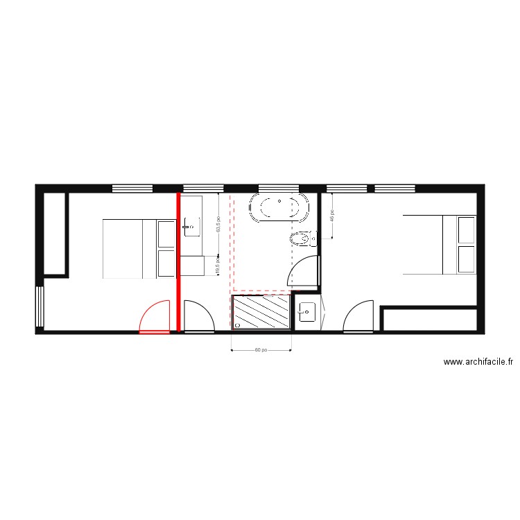 Collard sdb grande4. Plan de 4 pièces et 37 m2