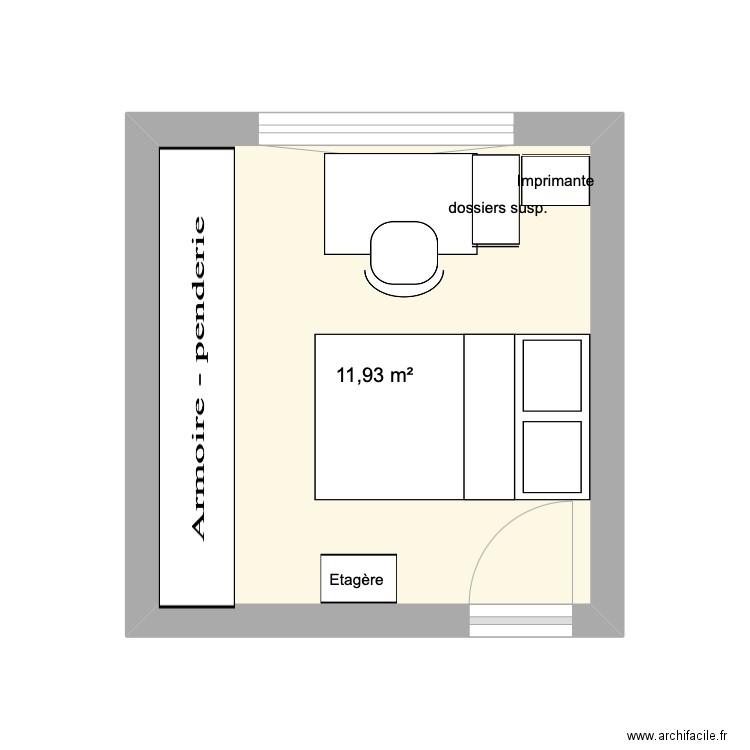 Chambre Gio. Plan de 1 pièce et 12 m2