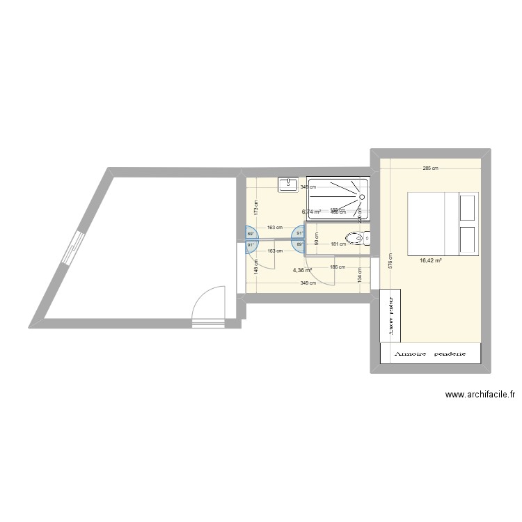 RDC ceret. Plan de 3 pièces et 28 m2