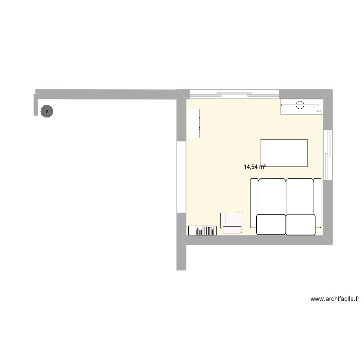 salon. Plan de 1 pièce et 15 m2