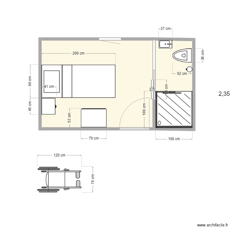 daflon chambre. Plan de 2 pièces et 9 m2