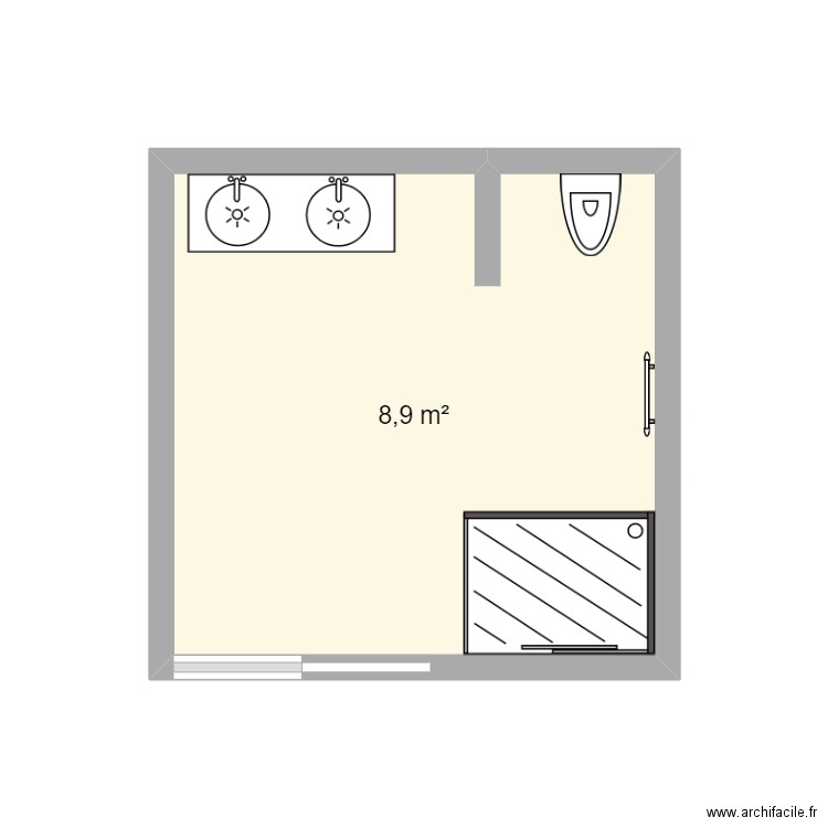 Maison_SDB_R+1. Plan de 1 pièce et 9 m2