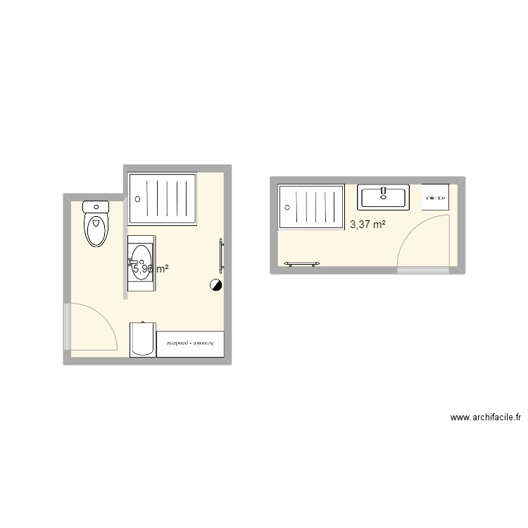 sdb1. Plan de 2 pièces et 9 m2