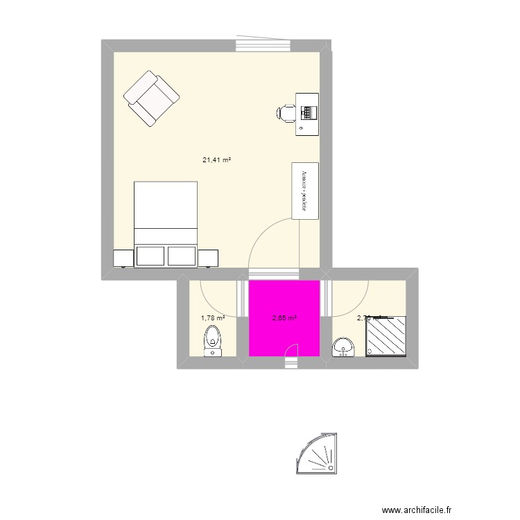 esteban et timoté hébérgement. Plan de 4 pièces et 29 m2