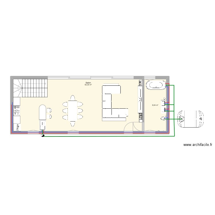 maison 77 etape 1 . Plan de 2 pièces et 61 m2