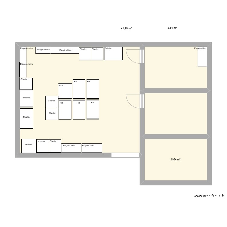 Economat. Plan de 4 pièces et 68 m2