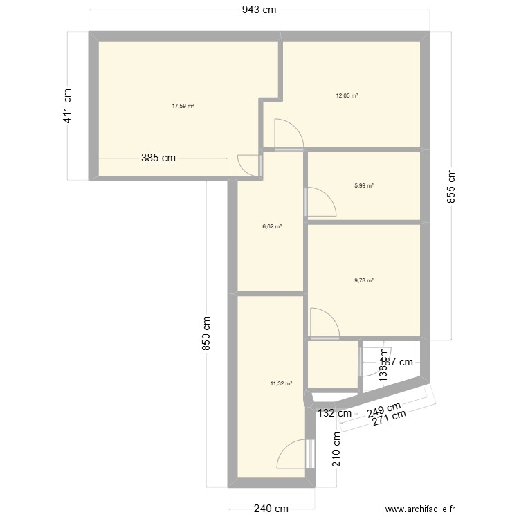 vernier. Plan de 6 pièces et 63 m2