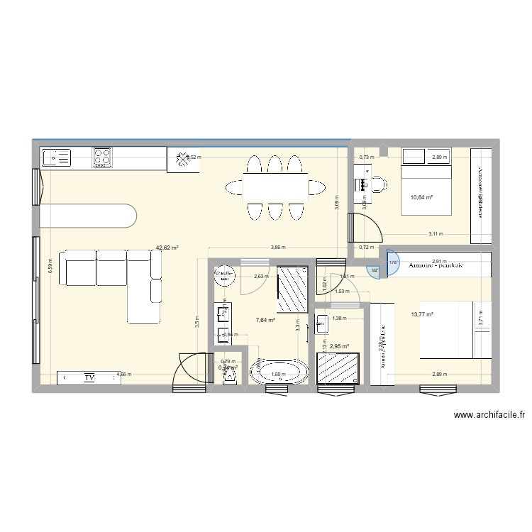 maison 2. Plan de 6 pièces et 78 m2