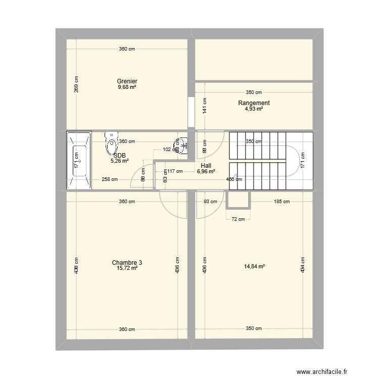 gend vauvillers log 01 etage. Plan de 8 pièces et 62 m2