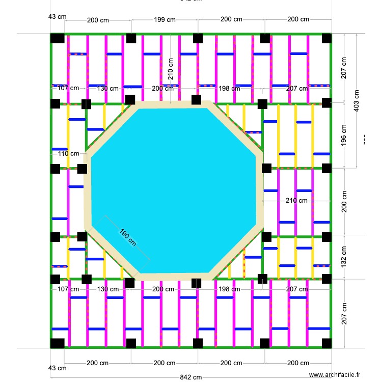 Piscine. Plan de 83 pièces et 70 m2