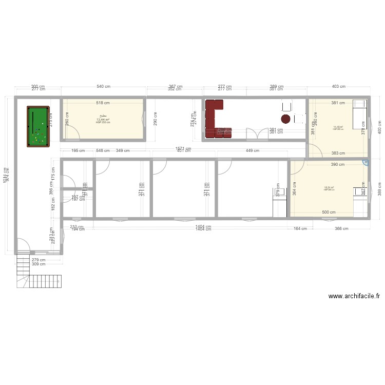 el hidab 1. Plan de 3 pièces et 46 m2