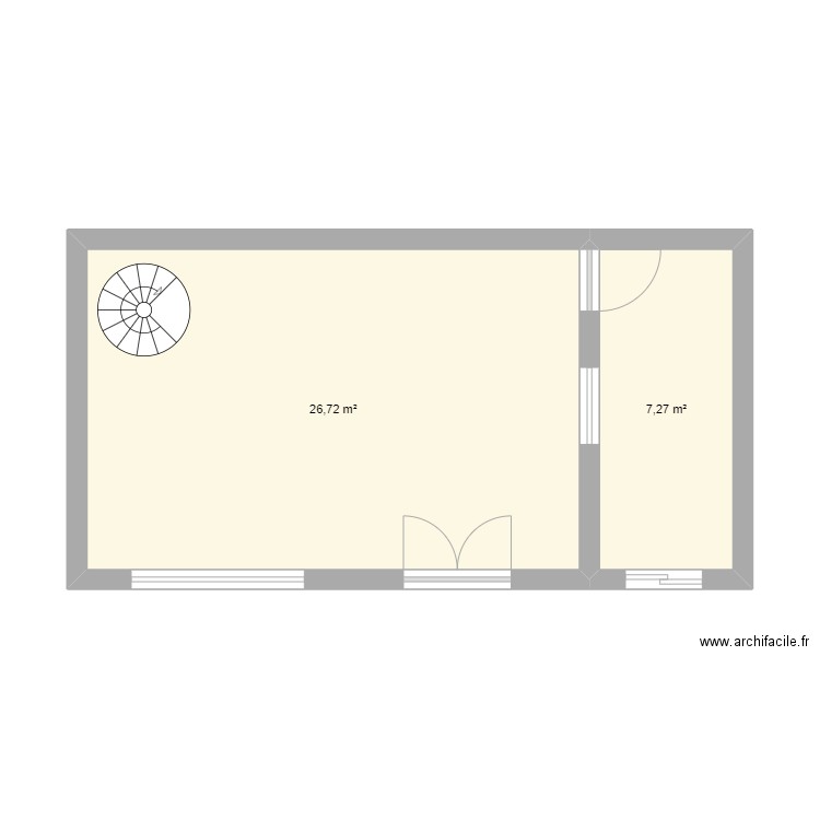 magasin. Plan de 2 pièces et 34 m2