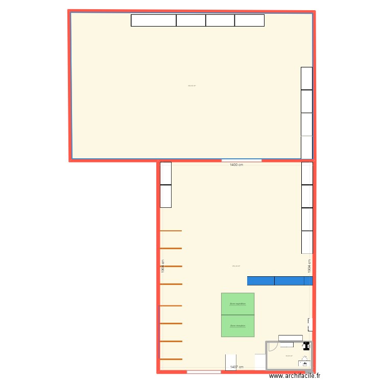 Magasin. Plan de 3 pièces et 569 m2