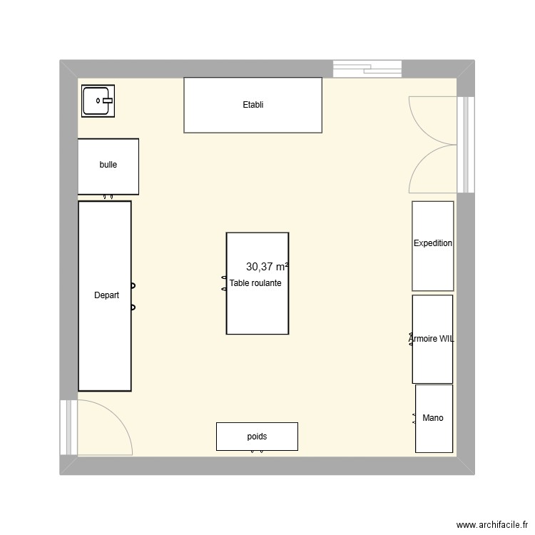 Atelier. Plan de 1 pièce et 30 m2