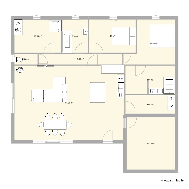 ALIGNAN PLEIN PIED. Plan de 10 pièces et 128 m2