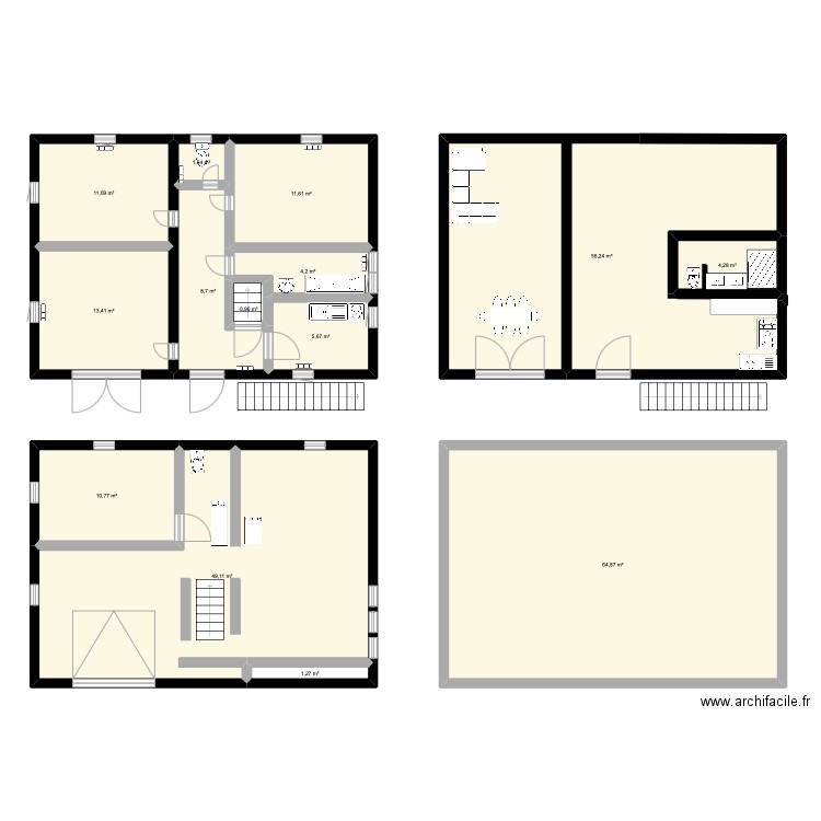 plan initiale. Plan de 14 pièces et 244 m2