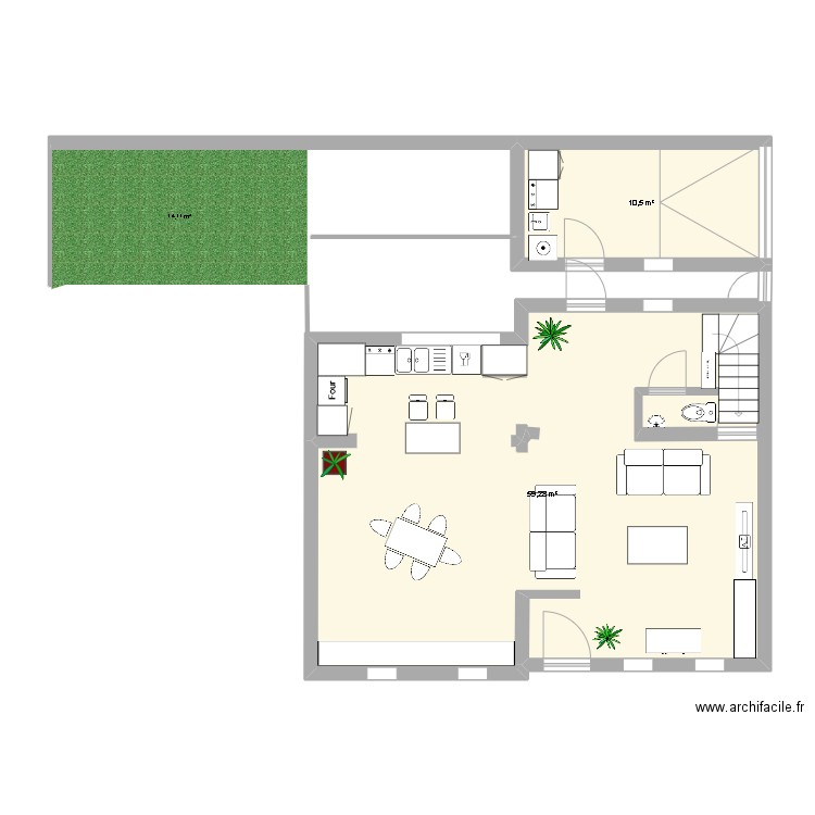 Nora1. Plan de 2 pièces et 70 m2