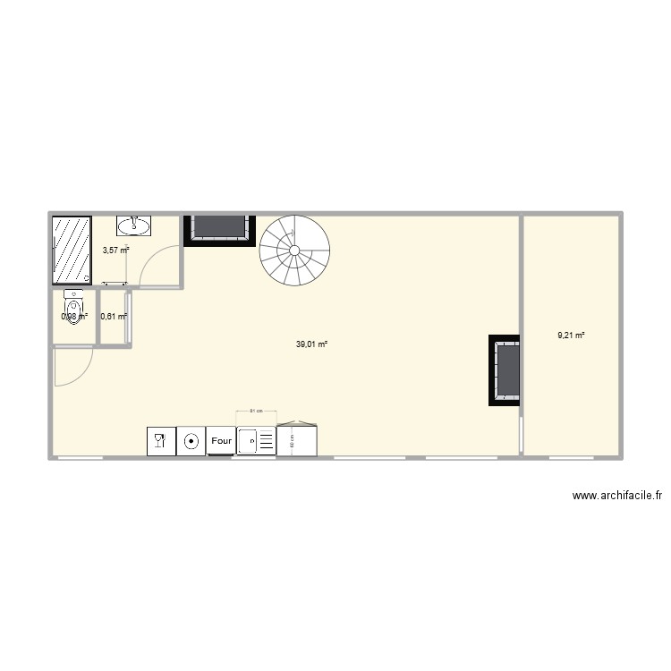 auguste. Plan de 1 pièce et 45 m2