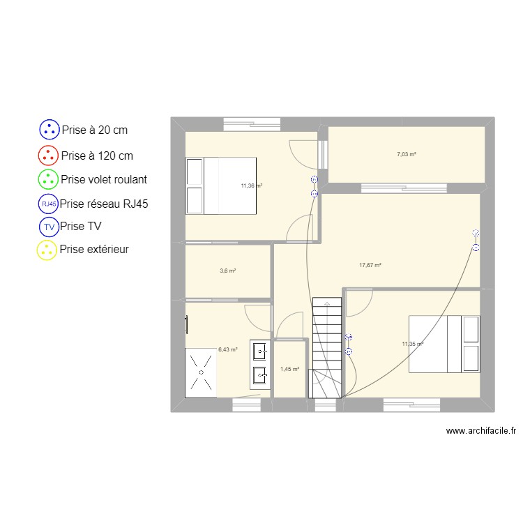 Antoine BISIAU Etage elec RJ/TV. Plan de 7 pièces et 59 m2