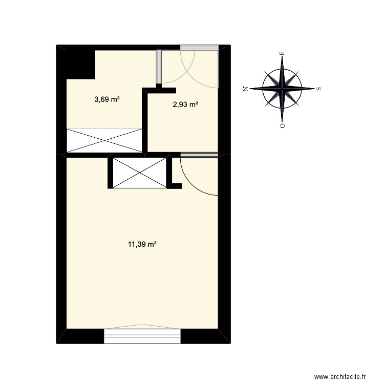 Studio. Plan de 3 pièces et 18 m2