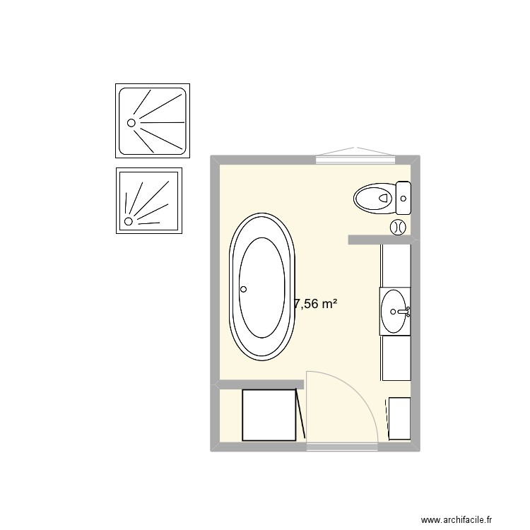 Salle de bain1. Plan de 1 pièce et 8 m2