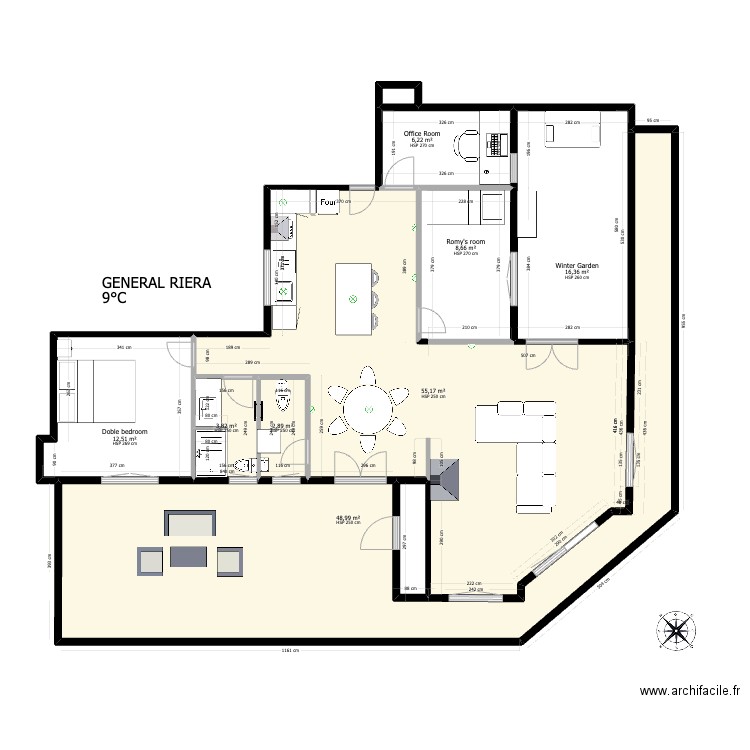 GENERAL RIERA . Plan de 10 pièces et 157 m2