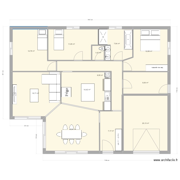 St Martin 2. Plan de 12 pièces et 141 m2