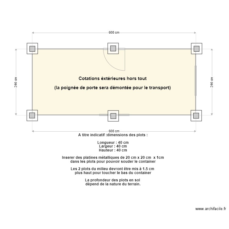 20'SOC NEVA Container NPDL TAHITI 2427. Plan de 1 pièce et 15 m2