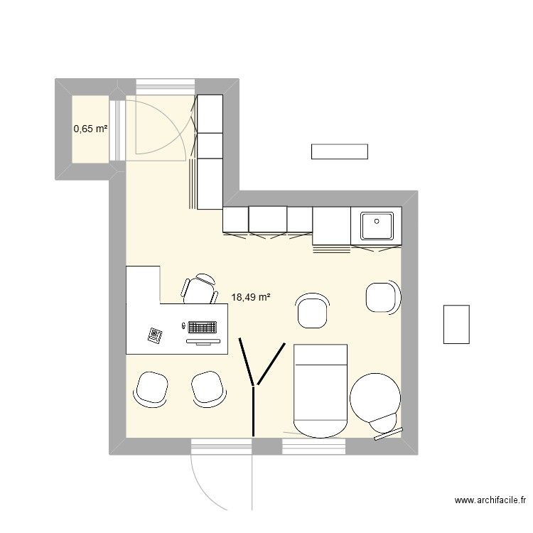 Cabinet Sybille. Plan de 2 pièces et 19 m2