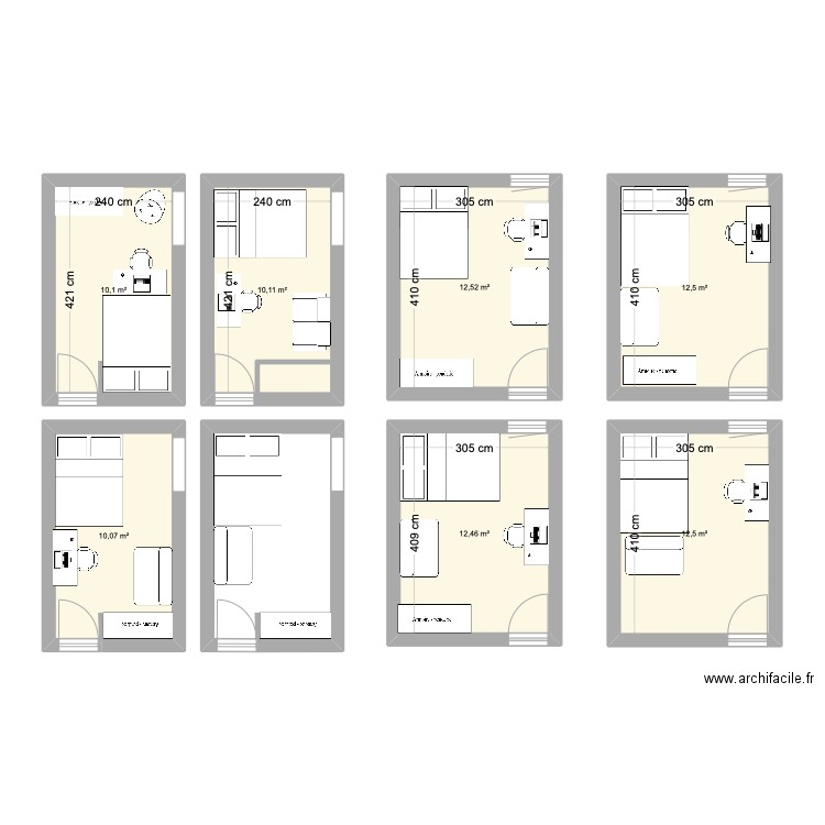 chambres. Plan de 7 pièces et 80 m2