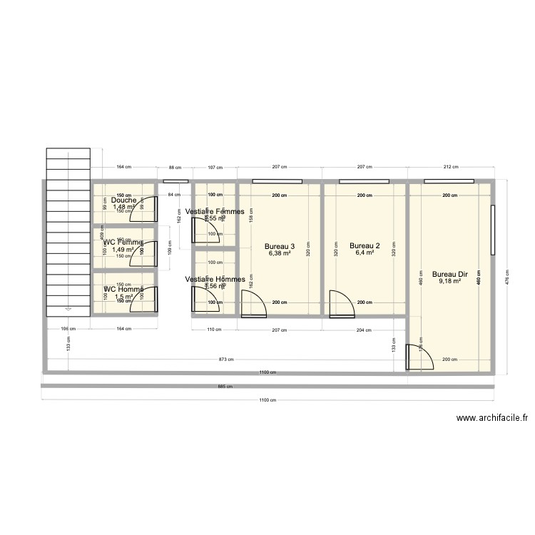 Bureau Snoop version 1. Plan de 8 pièces et 30 m2