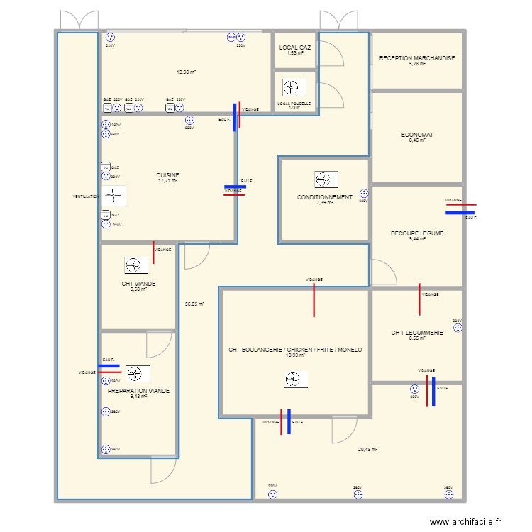 LABO 2. Plan de 14 pièces et 185 m2