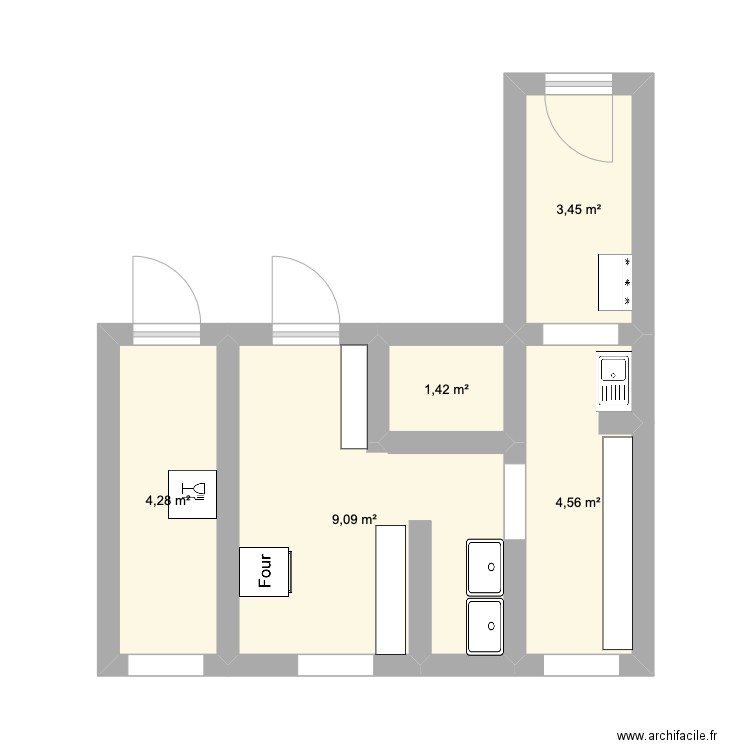 cuisine St Marie. Plan de 5 pièces et 23 m2