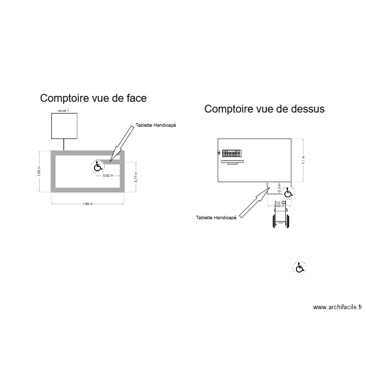 comptoir2. Plan de 3 pièces et 4 m2