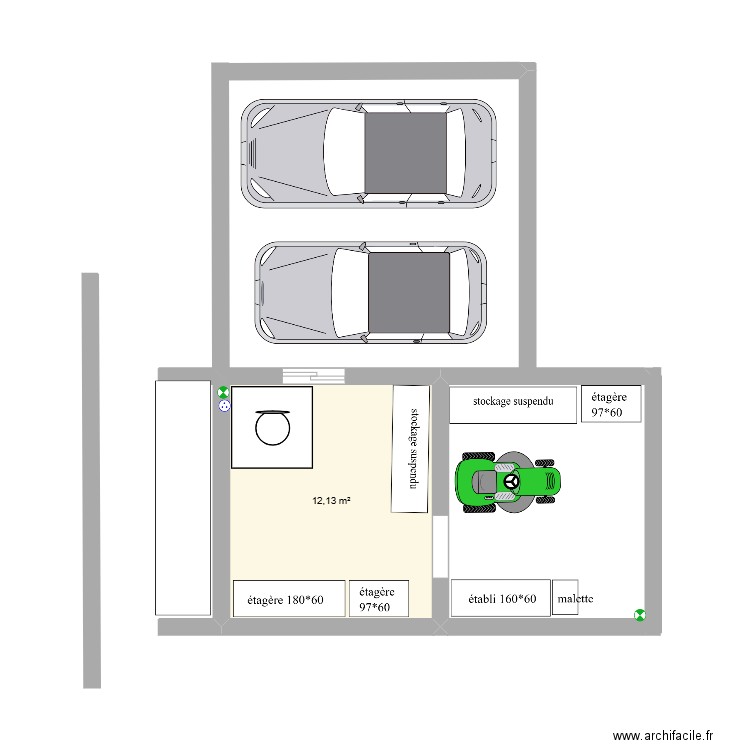 garage. Plan de 1 pièce et 12 m2