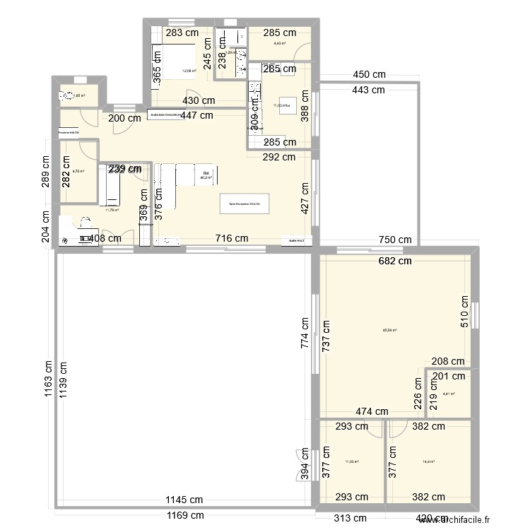 Cuisine Nord. Plan de 12 pièces et 171 m2