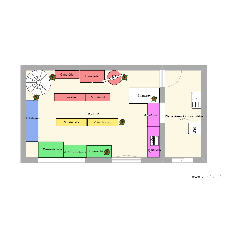 cours. Plan de 2 pièces et 34 m2