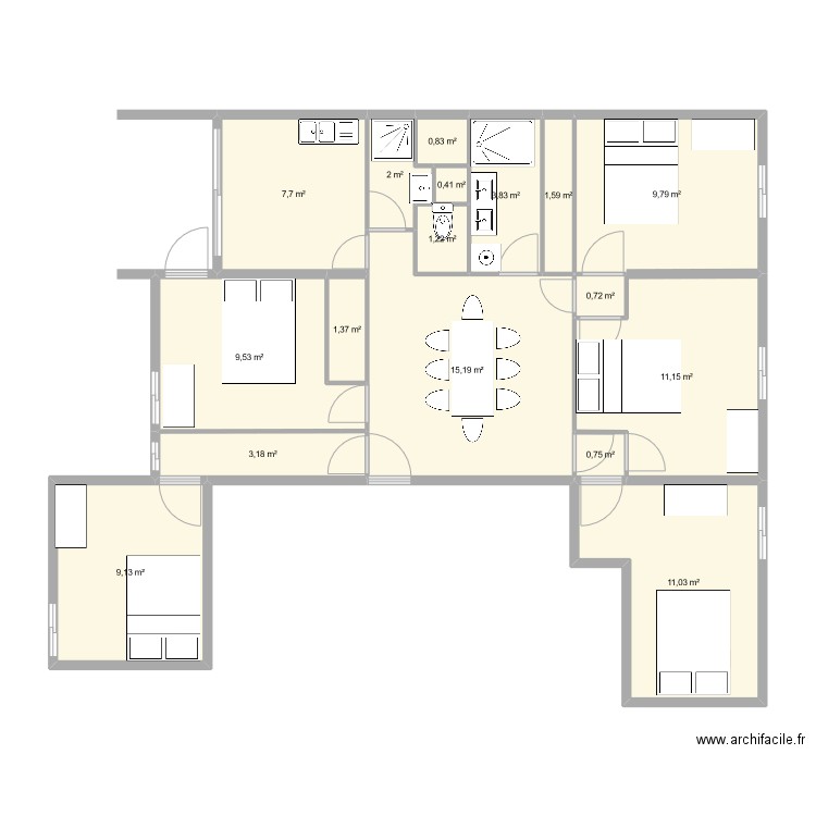 CLF2renov. Plan de 17 pièces et 89 m2