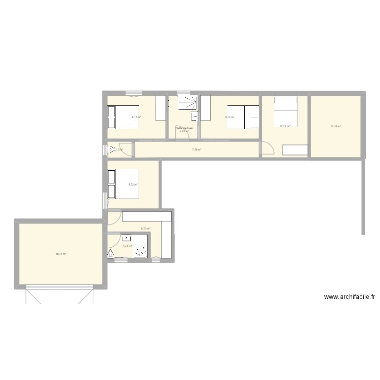 Projet 1. Plan de 11 pièces et 91 m2