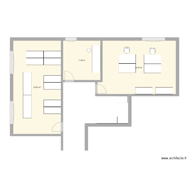 Bermuda. Plan de 3 pièces et 75 m2