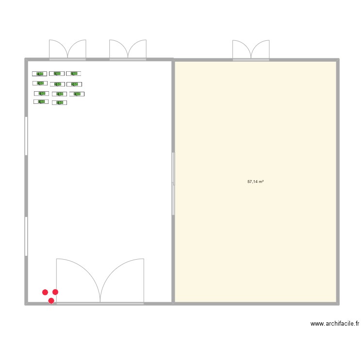 SALLE B ET SALLE C. Plan de 1 pièce et 57 m2