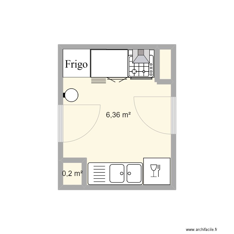 projet cuisine. Plan de 2 pièces et 7 m2