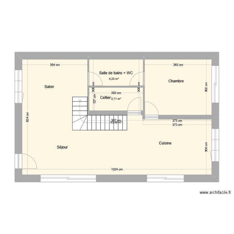 7x11 - 19-12-24. Plan de 3 pièces et 62 m2