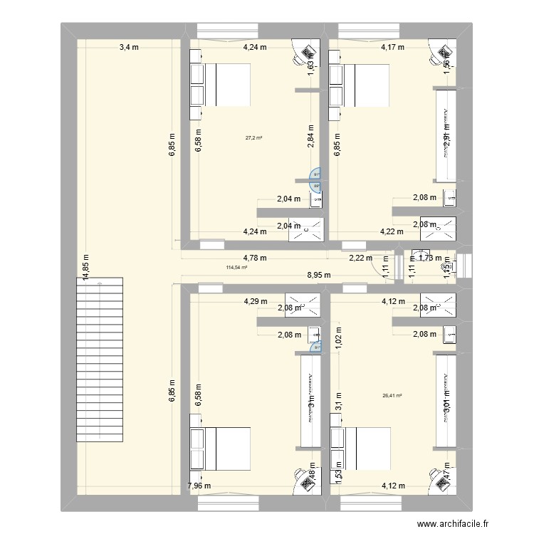 etage superieur. Plan de 3 pièces et 168 m2