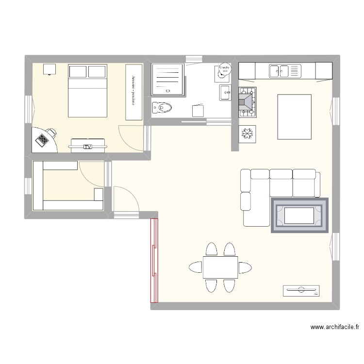 Projet Habitation finalisé. Plan de 4 pièces et 74 m2