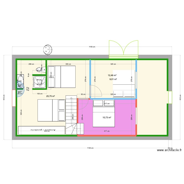 GRANGE Foraine étage. Plan de 4 pièces et 108 m2