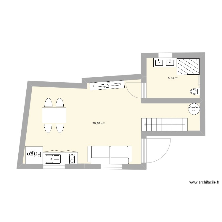 MONESTIES APPART 2 APRES RENOV. Plan de 2 pièces et 34 m2