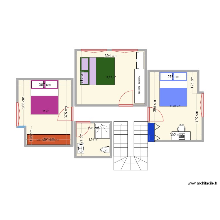 Etage. Plan de 4 pièces et 39 m2