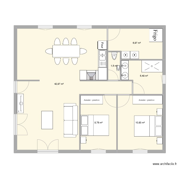 Tif. Plan de 6 pièces et 77 m2